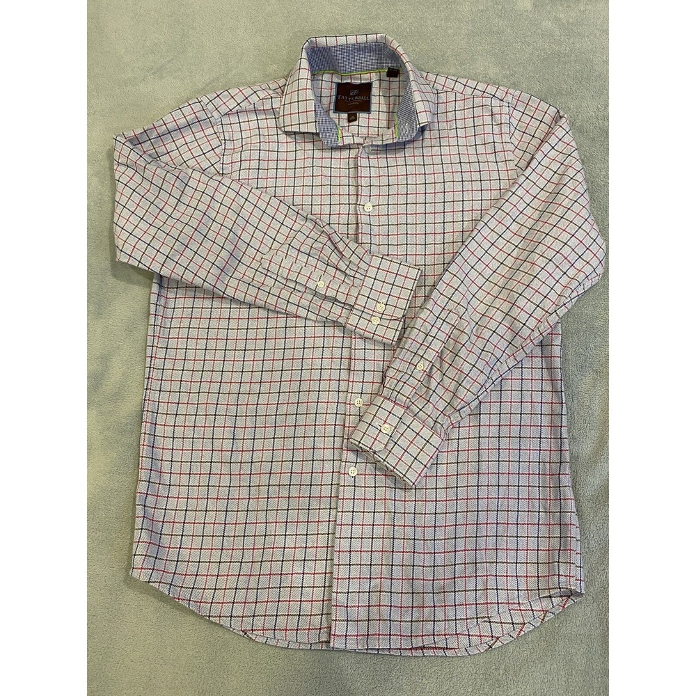 Tattersall London Shirt Mens 16 34/35 Purple Pink Plaid Long Sleeve Oxford Dress